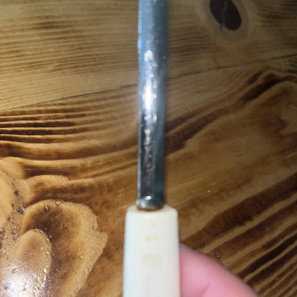 Vintage EKCO Slotted Keyhole Spatula WHITE Handle Chrome Metal Made in USA 12.5